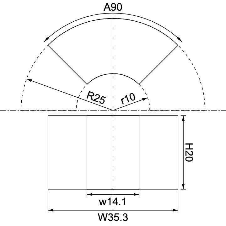 Néodyme R25mm X r10mm X H20mm X A90rad