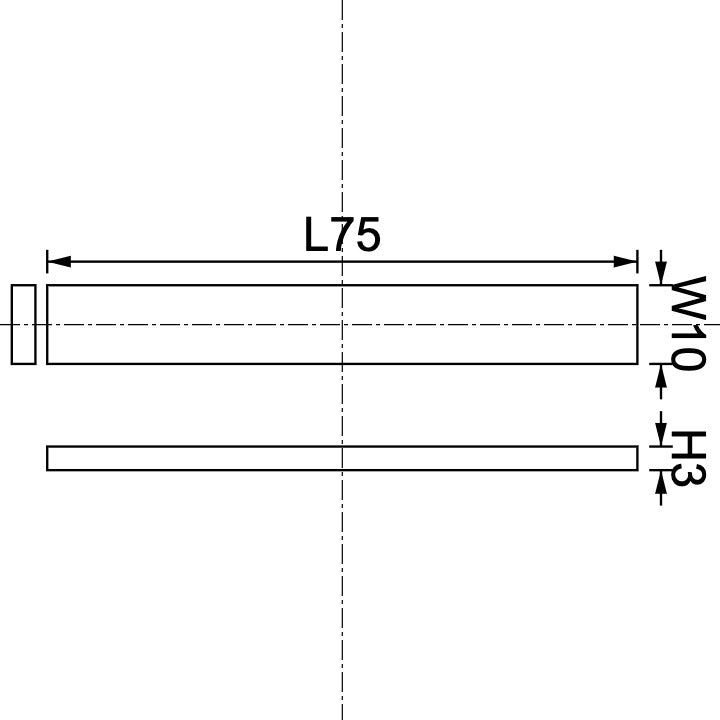 Neodymium Block Magnet 75mm x 10mm x 3mm Drawing
