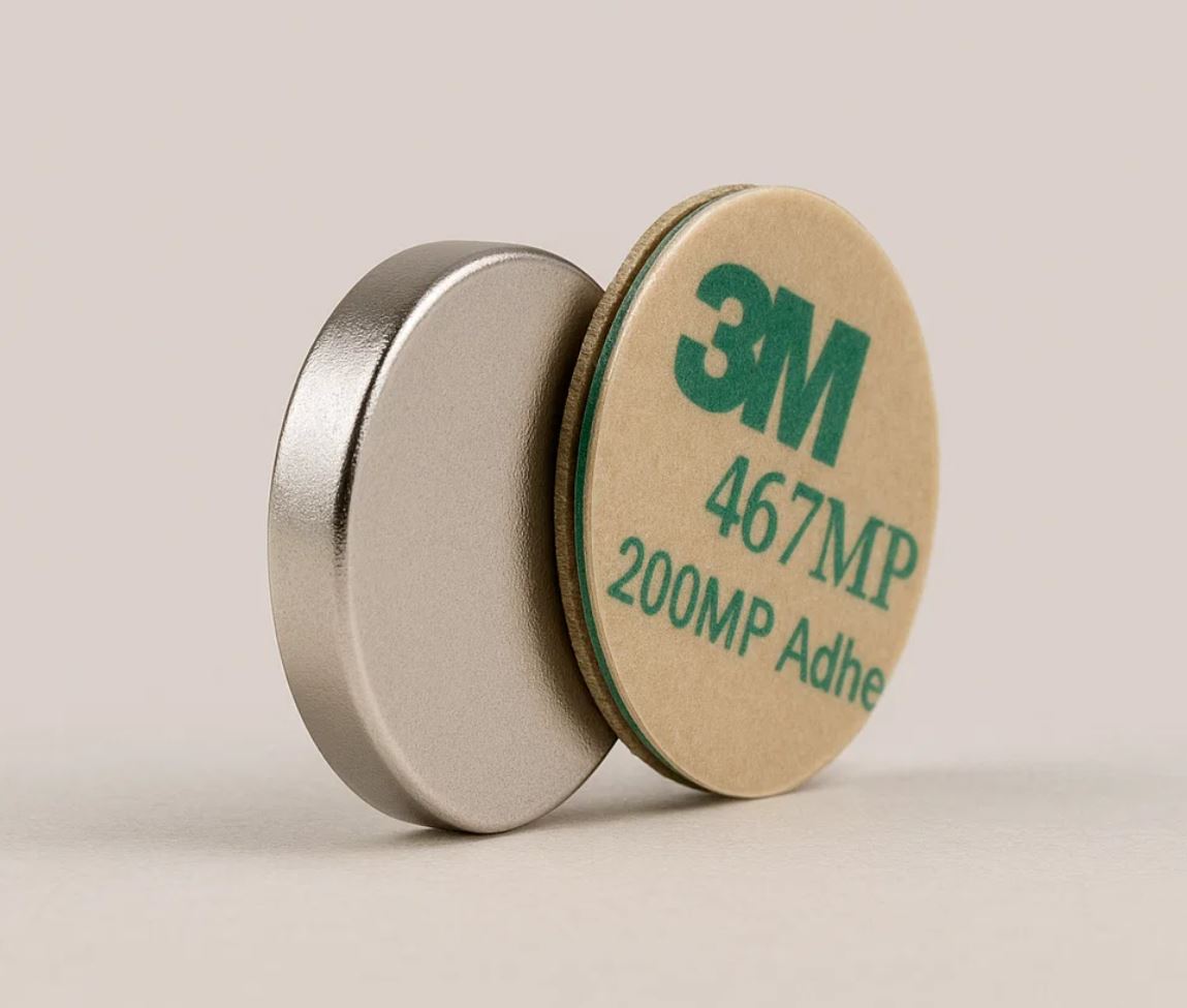 N52 Neodymium Disc Magnet 1/4" x 1/16" with 3M Adhesive
