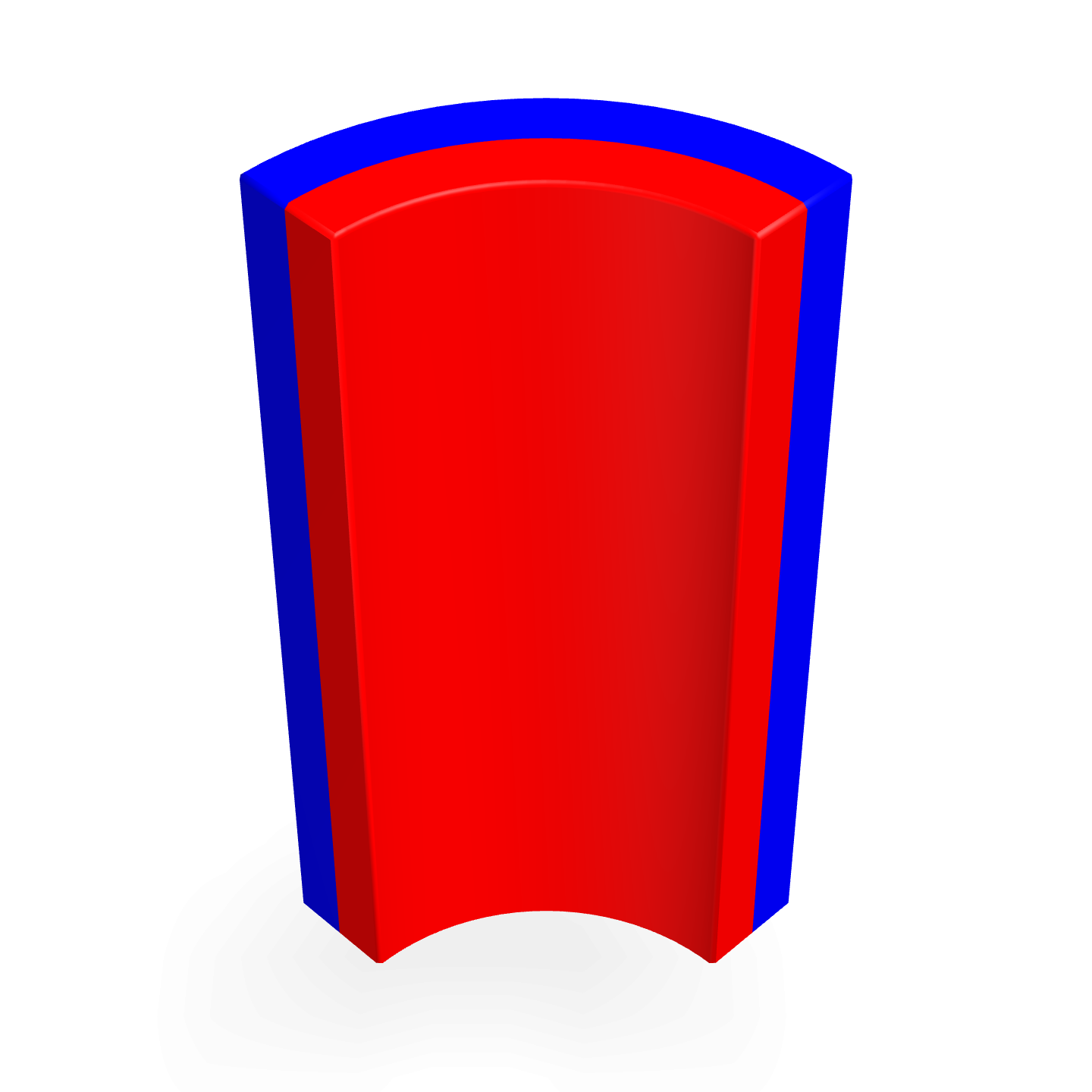 Aimant en néodyme Arc - Radial R15mm x r10mm x L40mm x A90rad