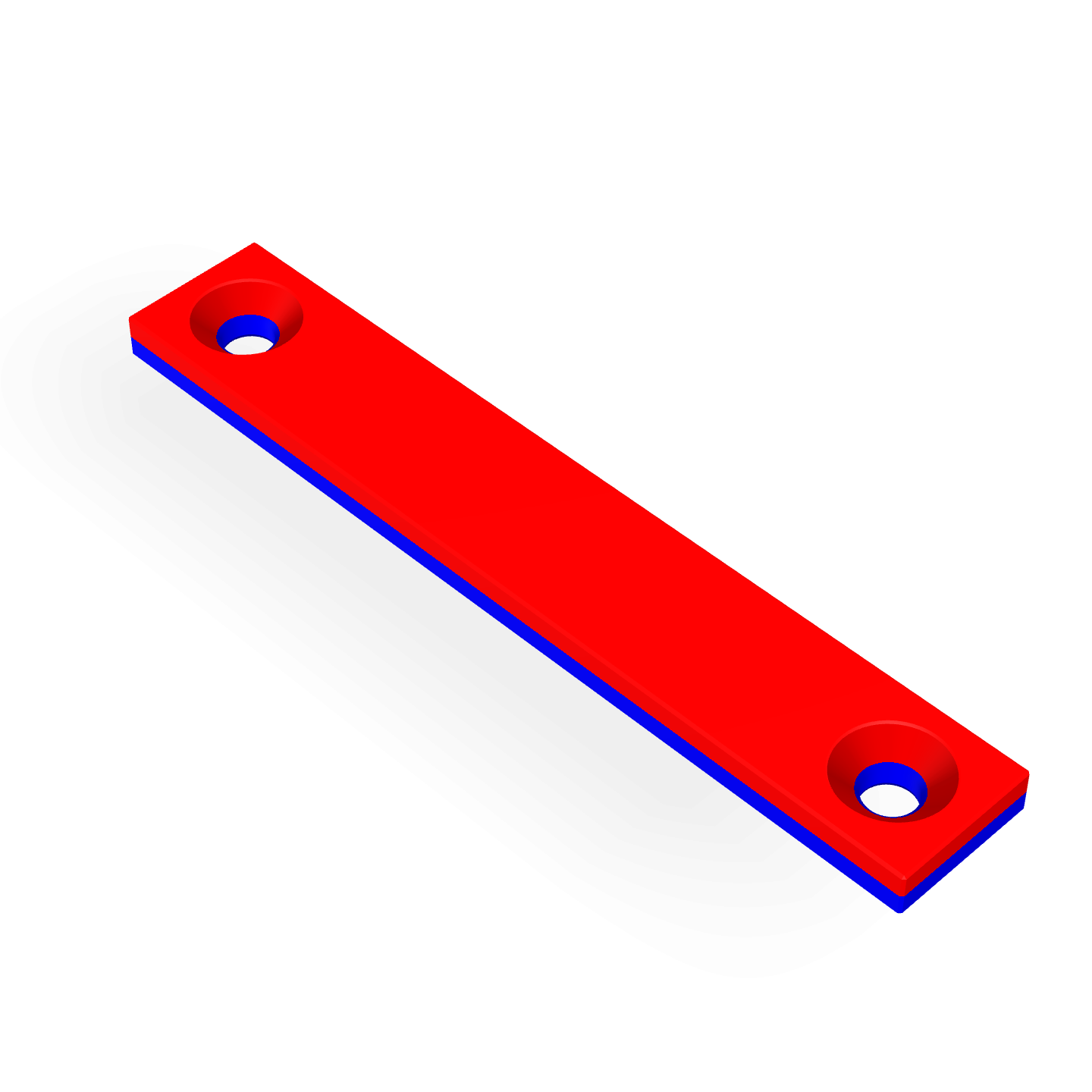 Aimant en néodyme avec trou fraisé 60 mm x 10 mm x 3 mm / M3