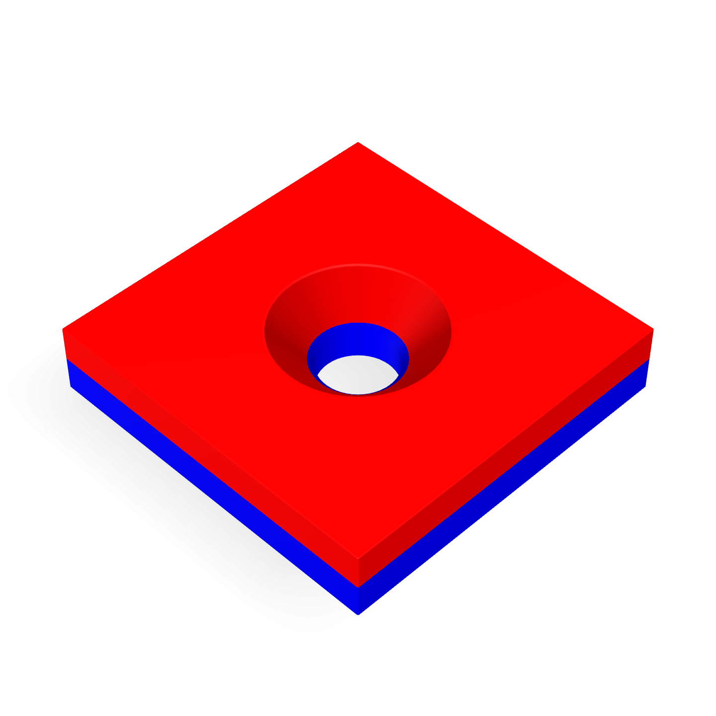 Aimant en néodyme avec trou fraisé 15 mm x 15 mm x 3 mm / M3