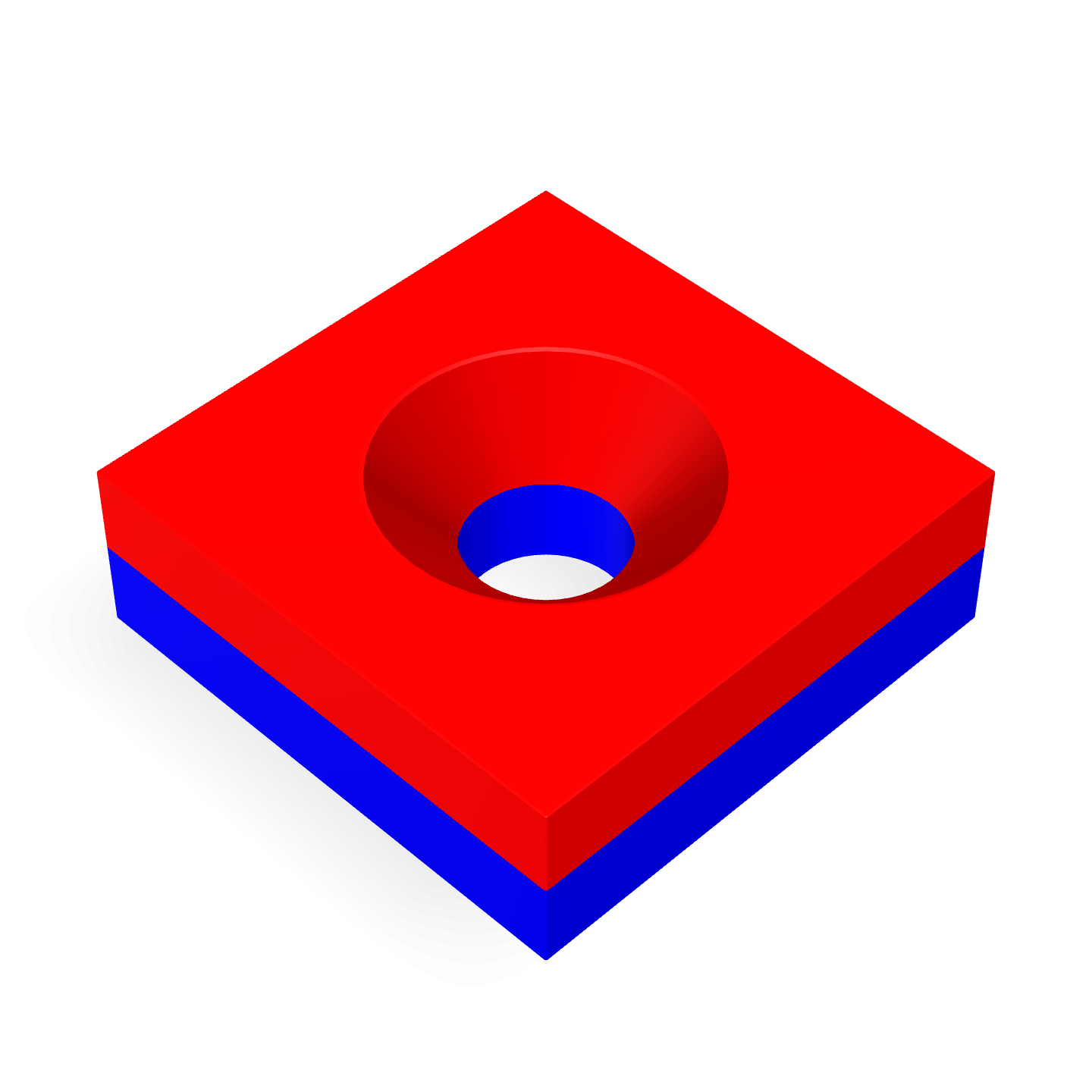 Aimant en néodyme avec trou fraisé 15 mm x 15 mm x 5 mm / M4