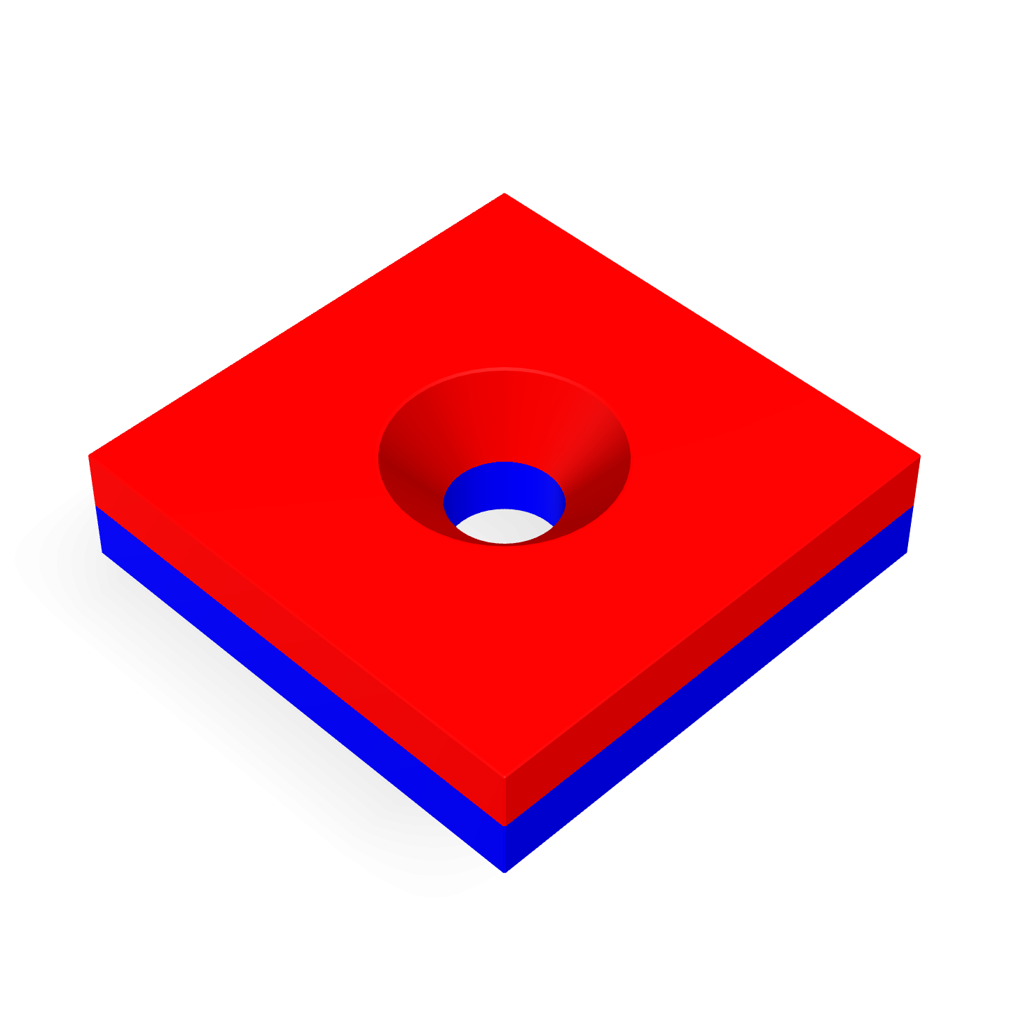 Aimant en néodyme avec trou fraisé 25 mm x 25 mm x 6 mm / M5