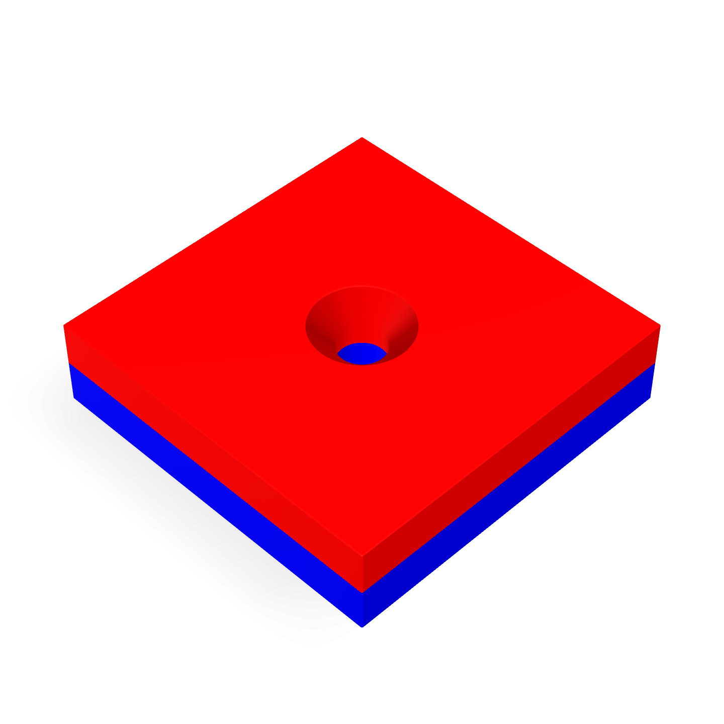 Aimant en néodyme avec trou fraisé 40 mm x 40 mm x 10 mm / M5
