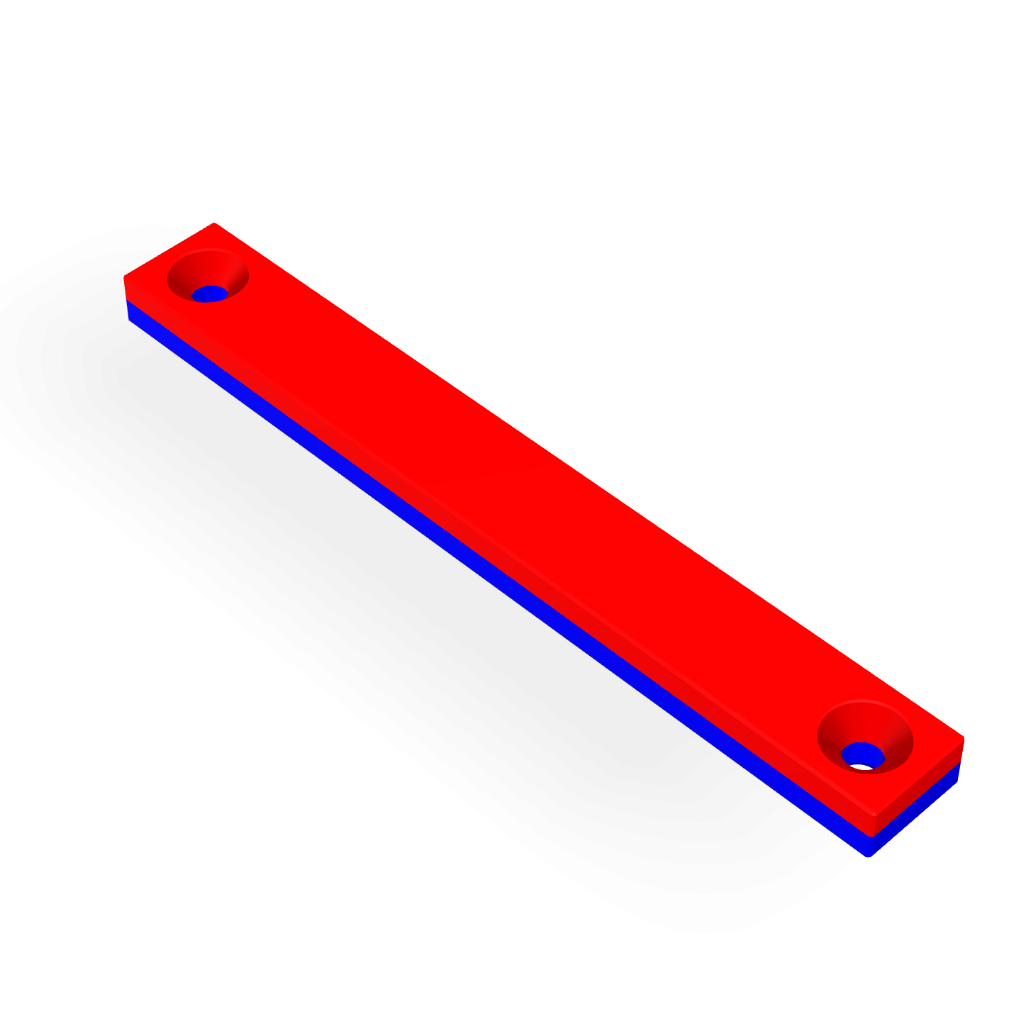Aimant en néodyme avec trou fraisé 80 mm x 10 mm x 5 mm / M3