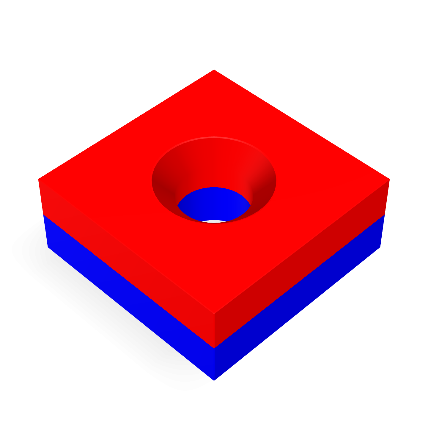 Aimant bloc en néodyme avec trou fraisé 5 mm x 5 mm x 2 mm / M1,4