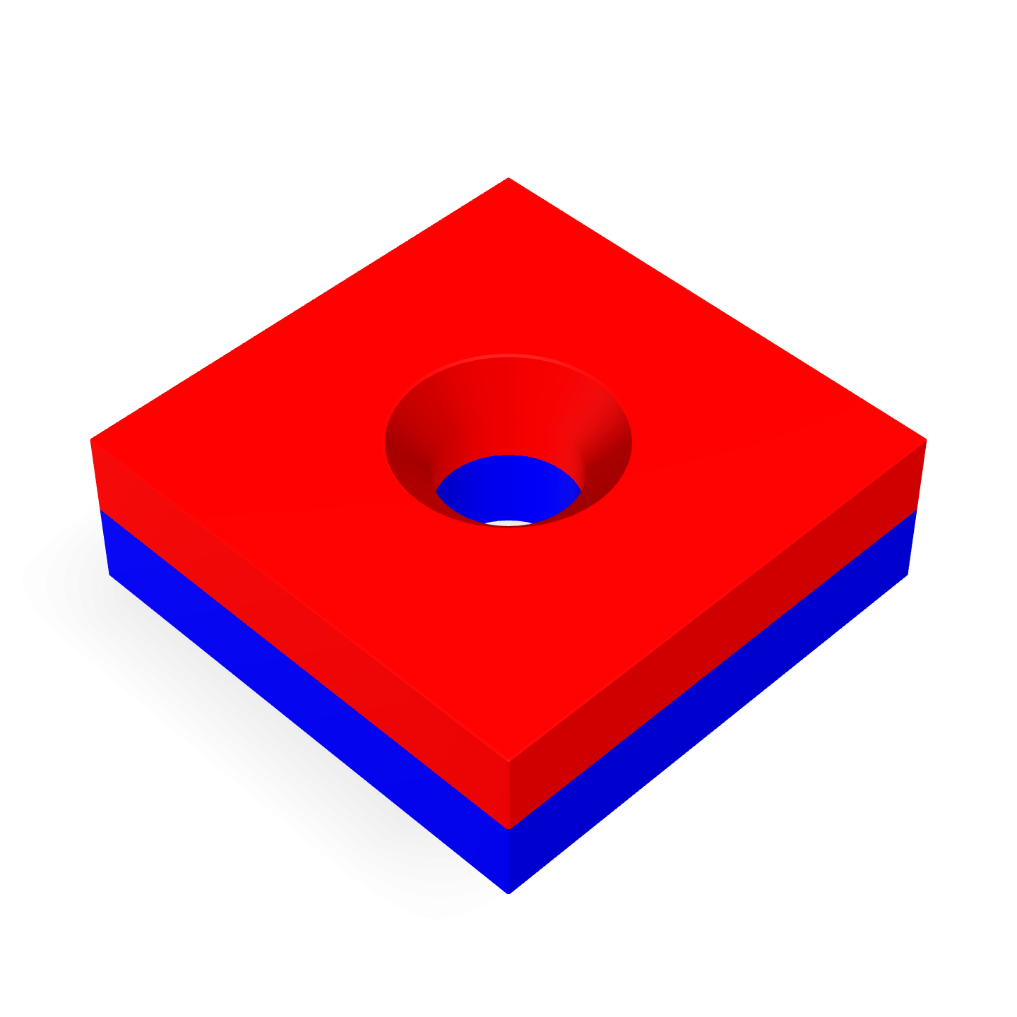 Aimant bloc en néodyme avec trou fraisé 6 mm x 6 mm x 2 mm / M1,4