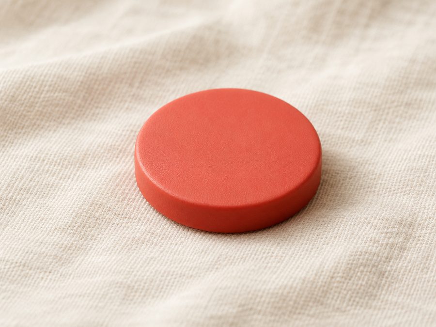 Close-up of the matte food-grade nylon coating on a red Pitamaru disc magnet
